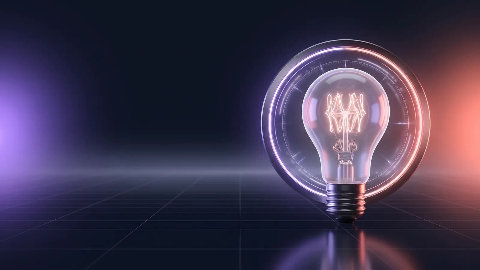 Lâmpada de filamento dentro de um anel de luz.
