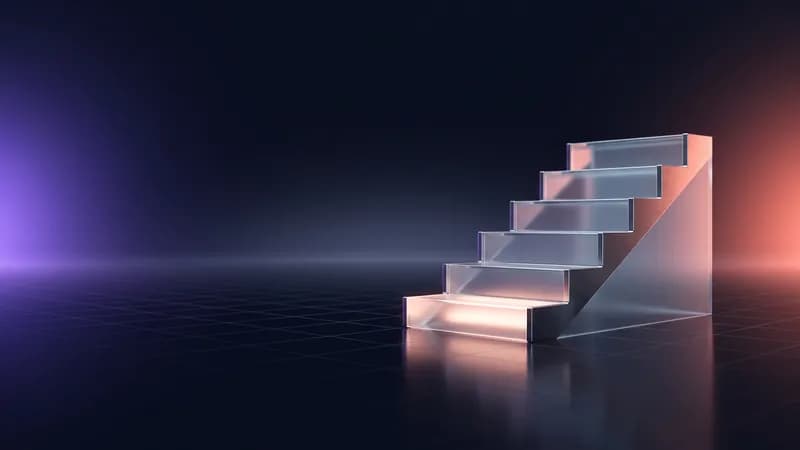 Escada de vidro com os degraus iluminados.