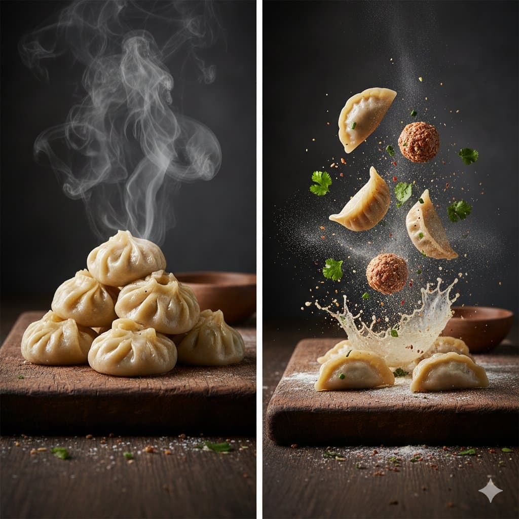 E-commerce Main Image - Cinematic Steamed Momo Photography