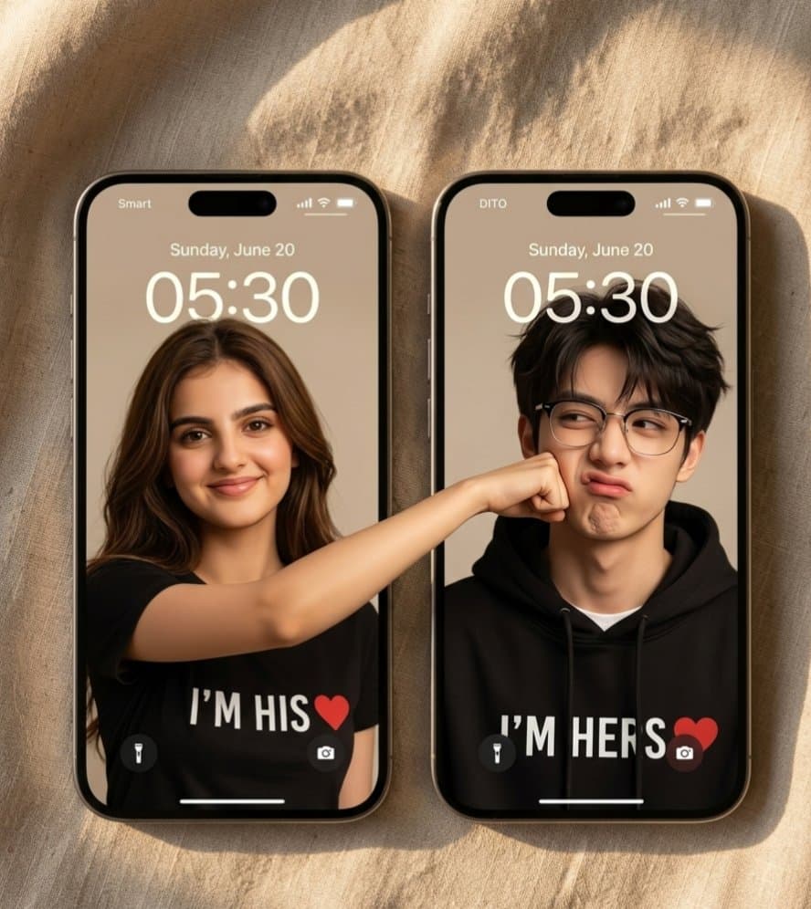 E-commerce Main Image - Couple Lock Screen iPhone Flat Lay
