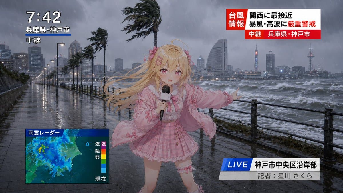YouTube Thumbnail - Anime Typhoon Live News Reporter