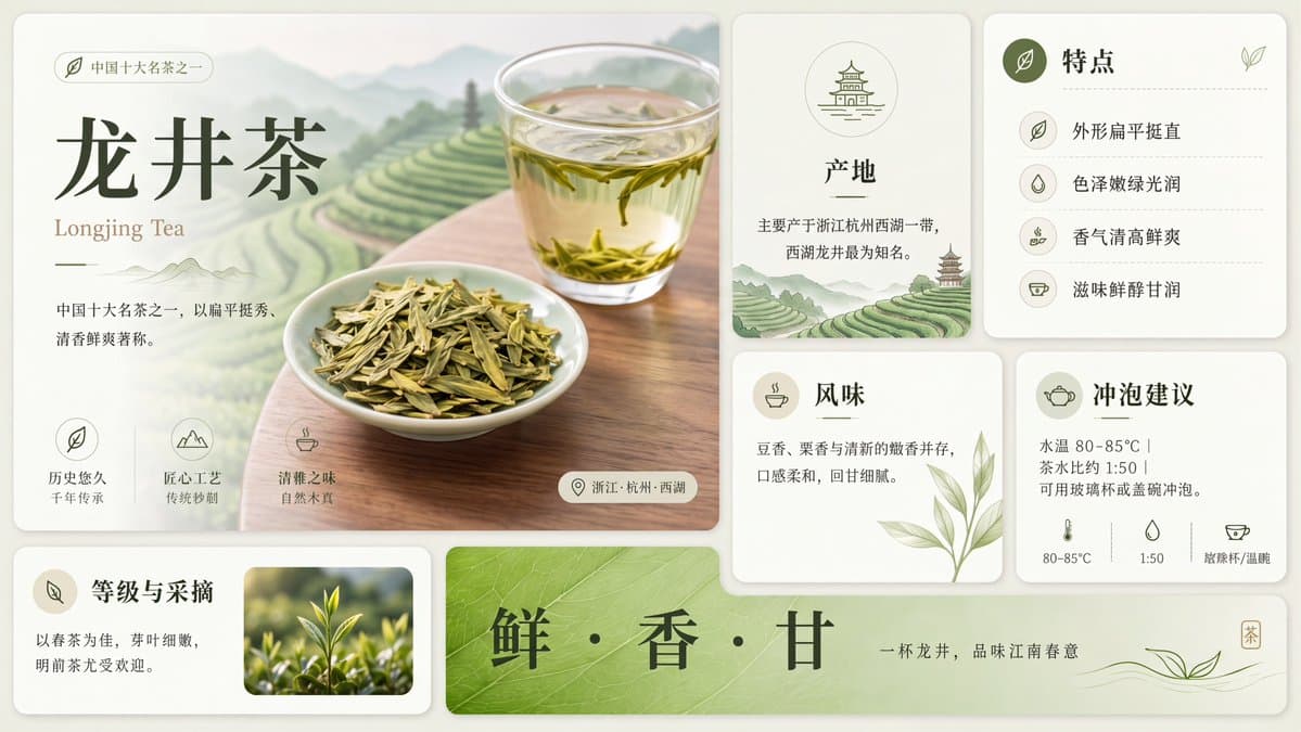 Infographic / Edu Visual - Clean Longjing Tea Infographic Upscale