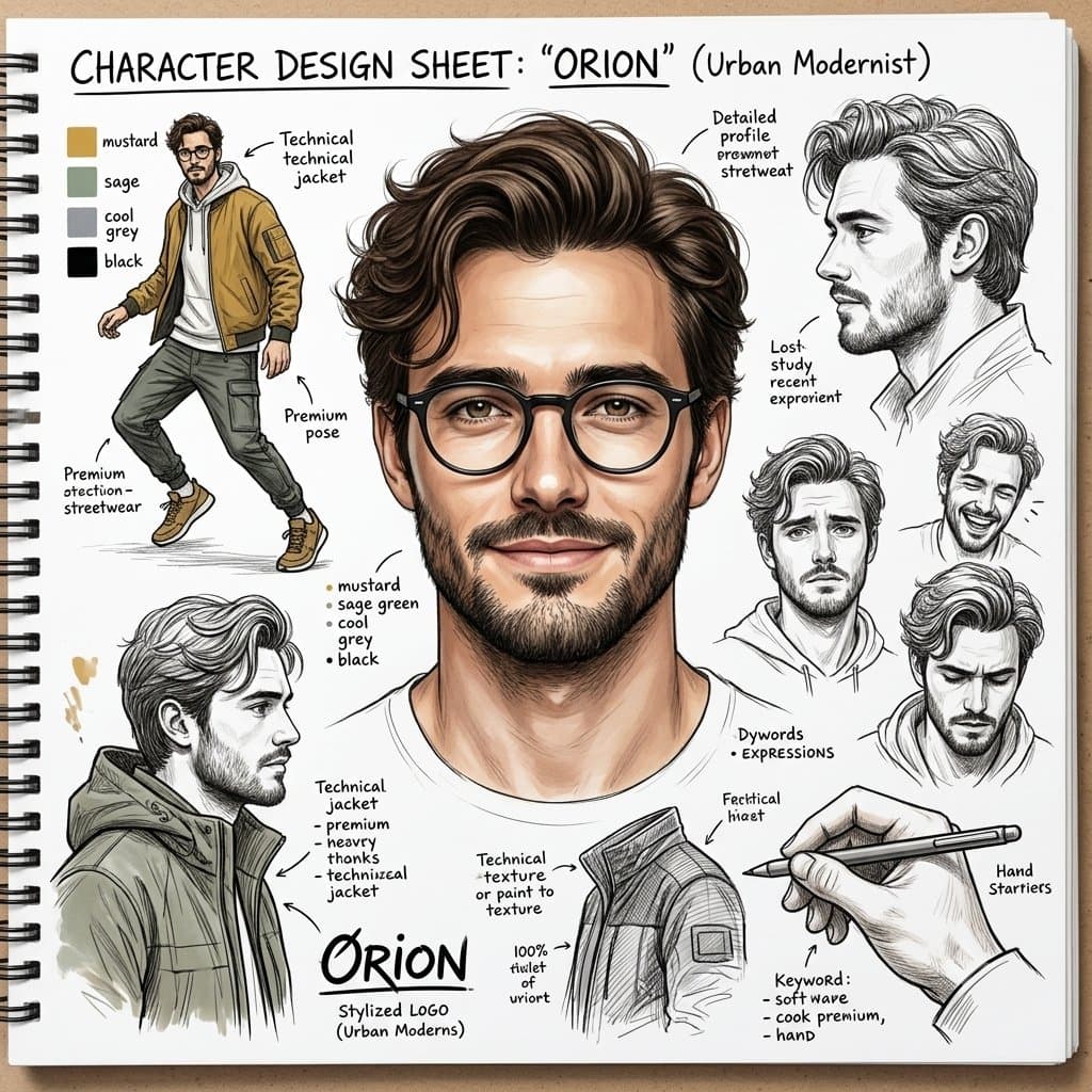Comic / Storyboard - Cinematic Character Design Sketchbook Sheet
