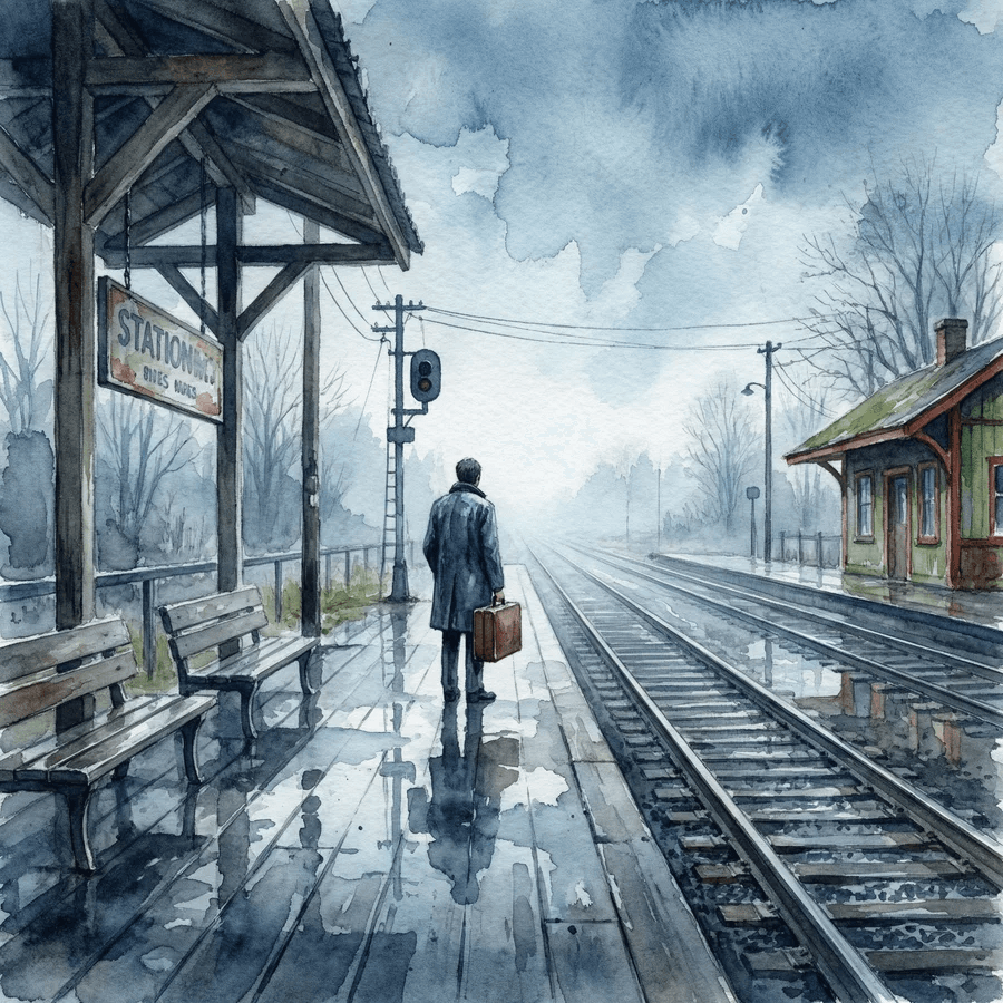 Comic / Storyboard - Rainy Train Station Watercolor
