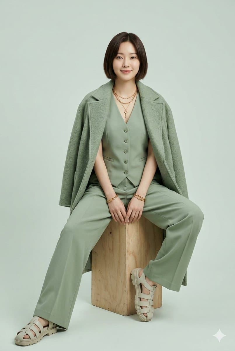 E-commerce Main Image - Monochrome Sage Green Fashion Lookbook