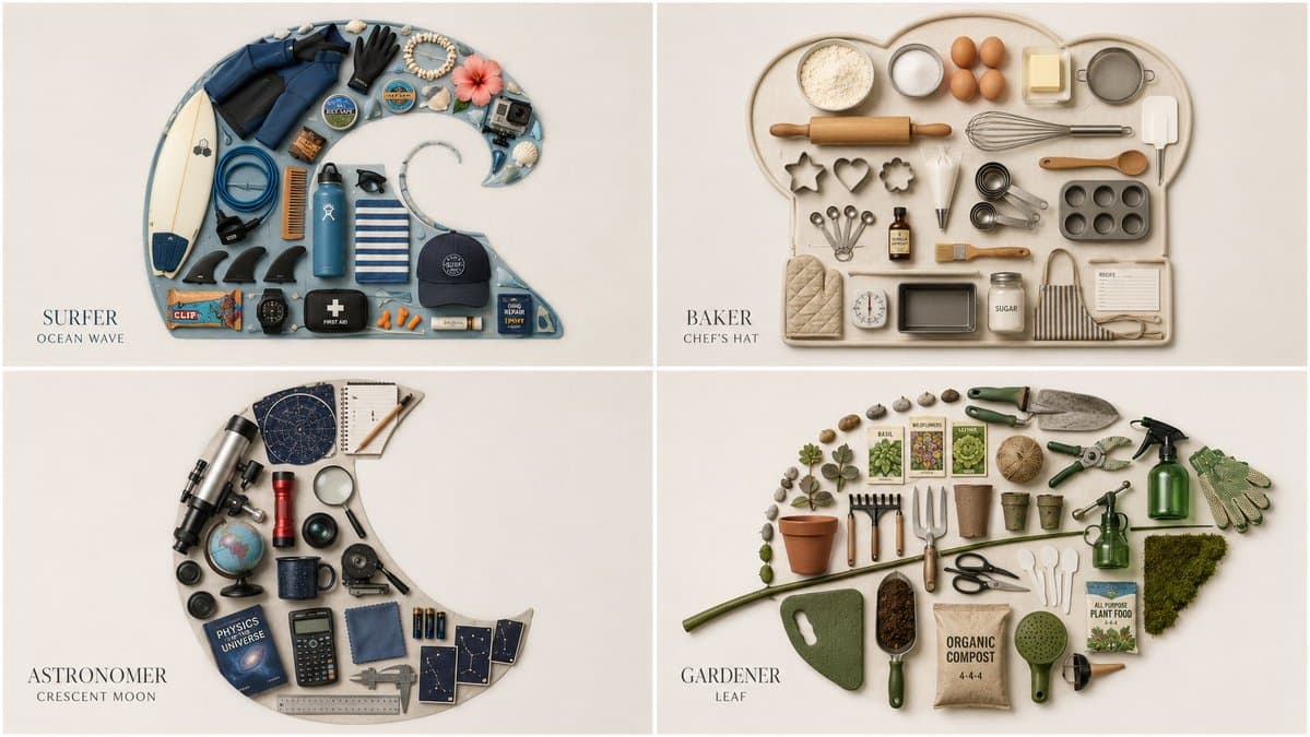 E-commerce Main Image - Themed Knolling Flat-Lay Grid