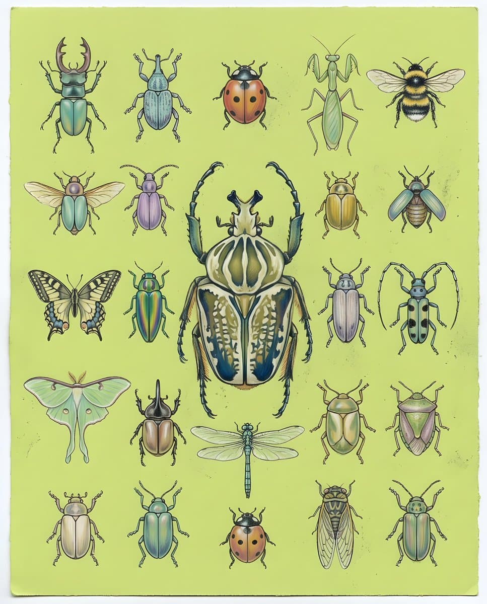 Infographic / Edu Visual - Pastel Chalk Insect Knolling