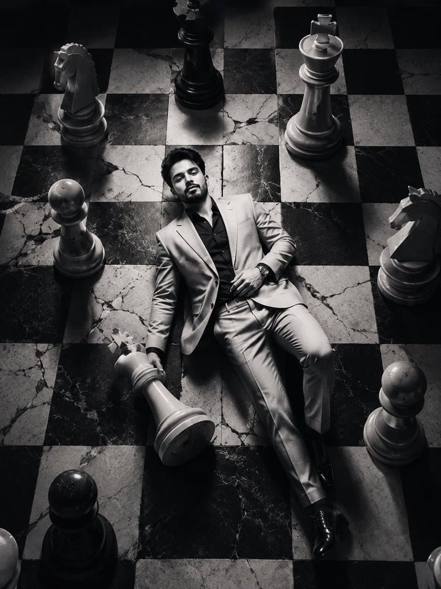 Product Marketing - Editorial Black and White Chessboard Fashion Portrait