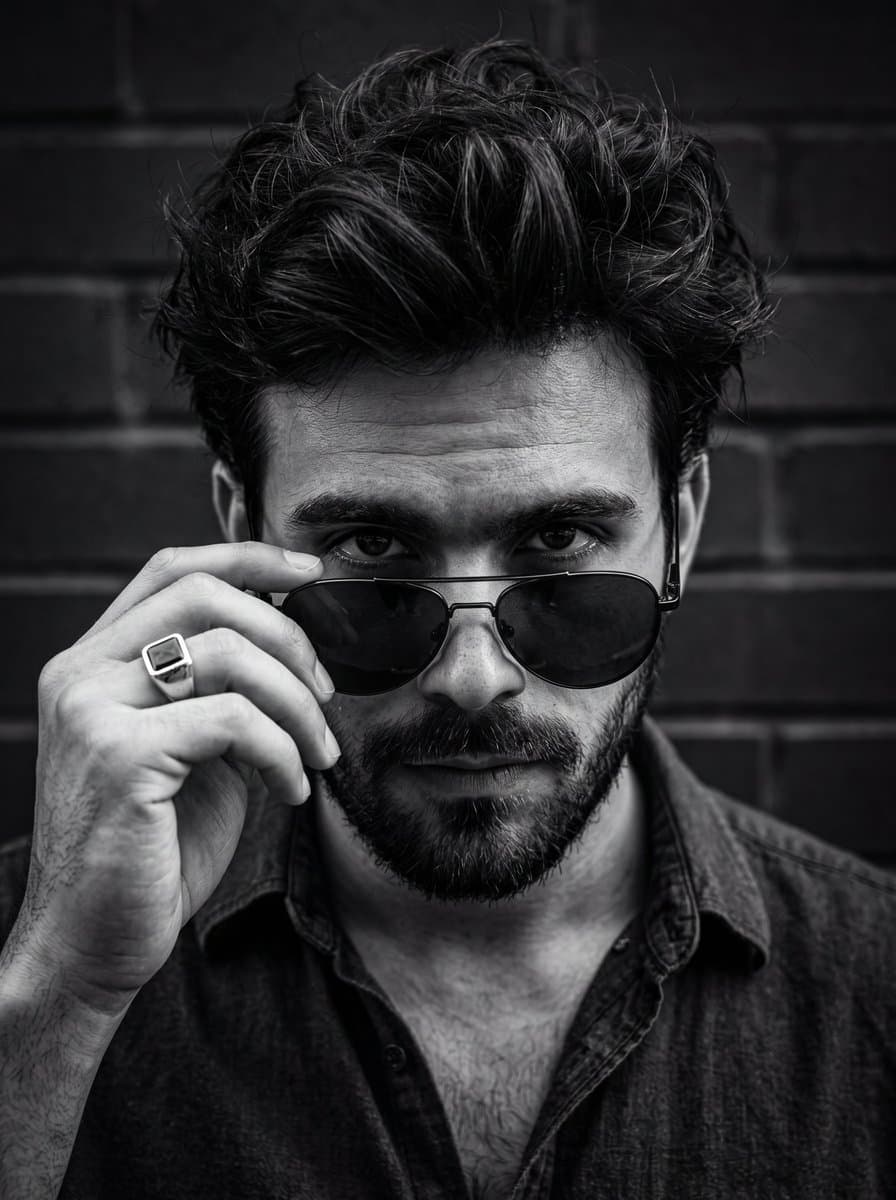 Profile / Avatar - High-contrast black and white intense male portrait